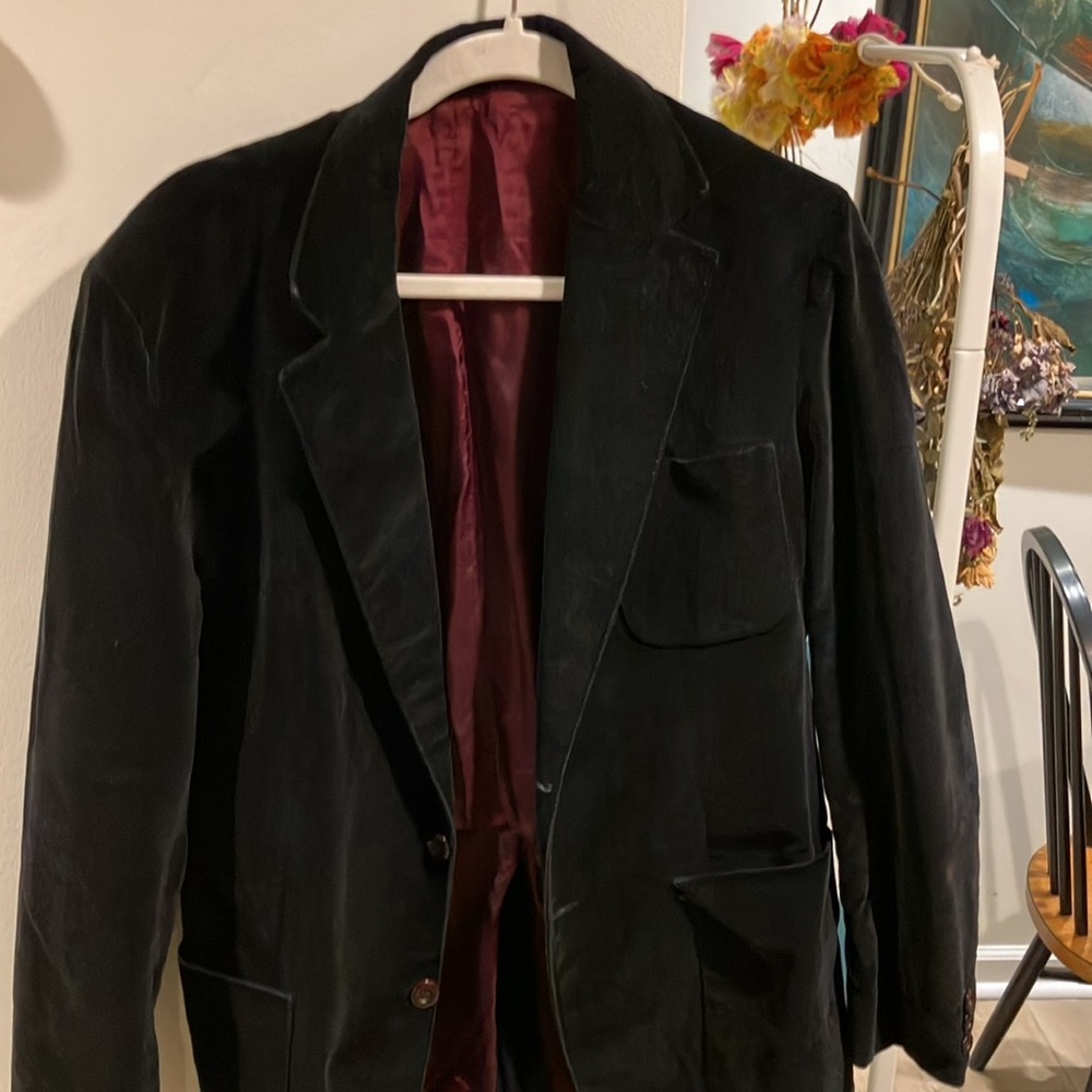 Black Suede Men’s Blazer Size 42 with Burgundy Lining